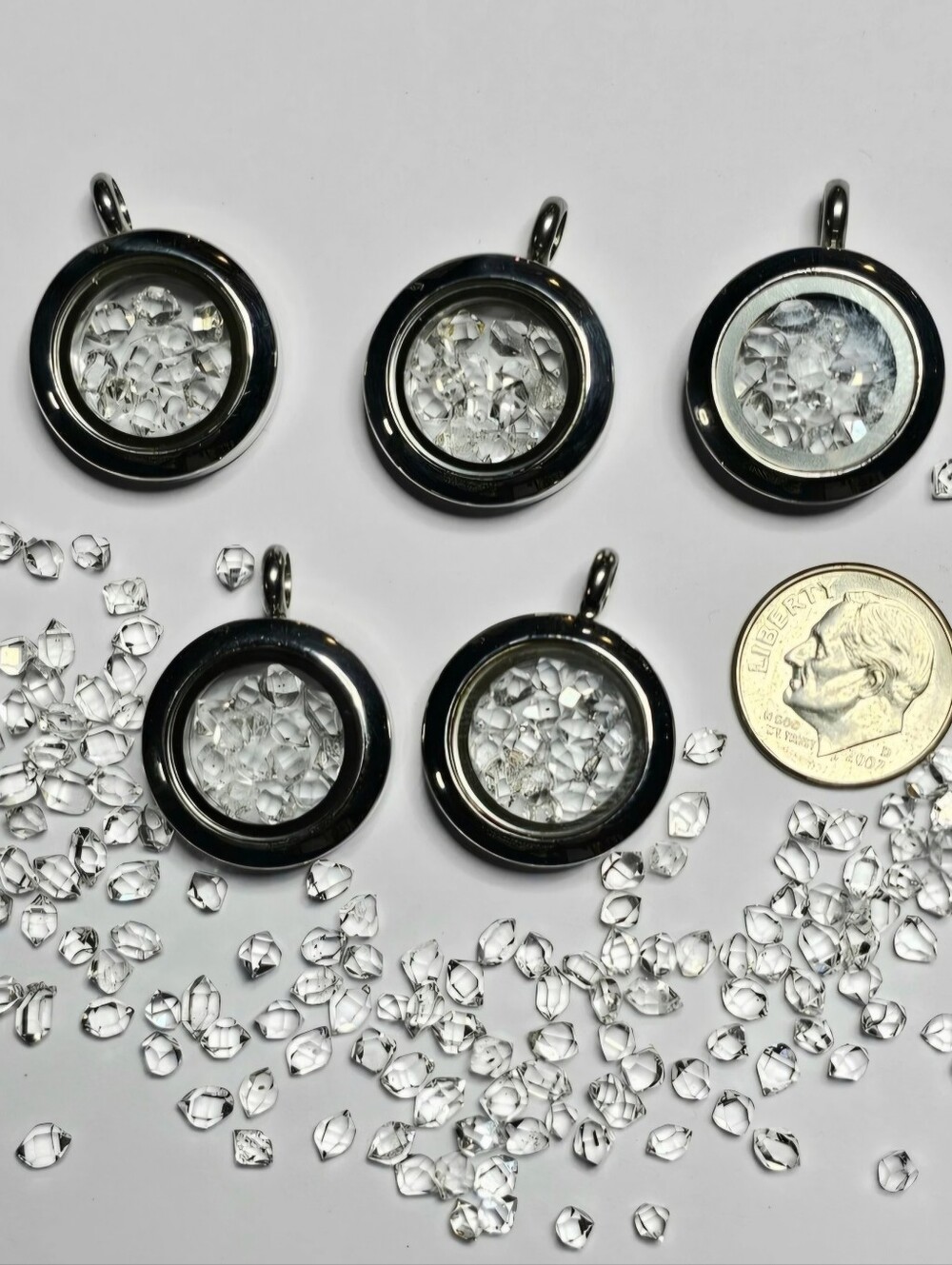 Crystal Floating Charm Pendant Necklace - Herkimer Diamond